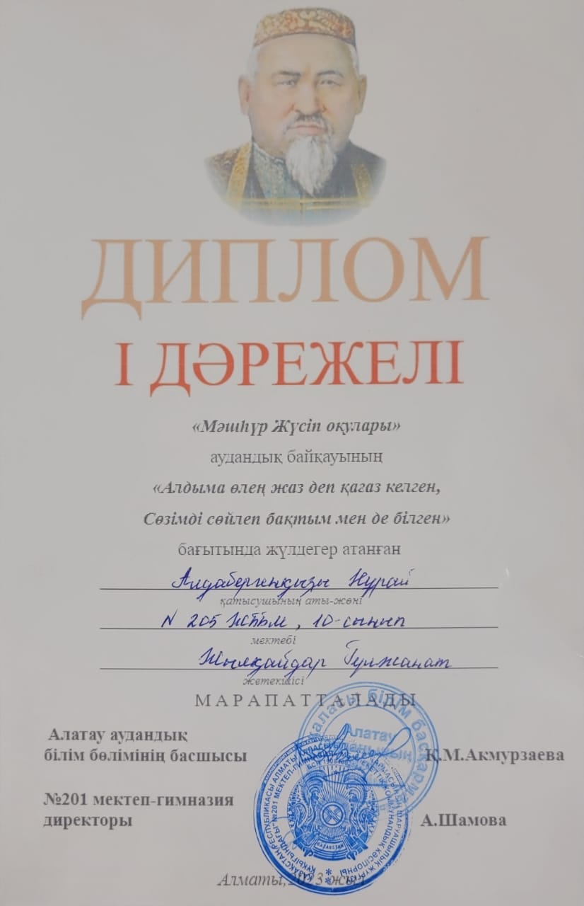 Мәшһүр Жүсіп оқулары  аудандық 1 орын